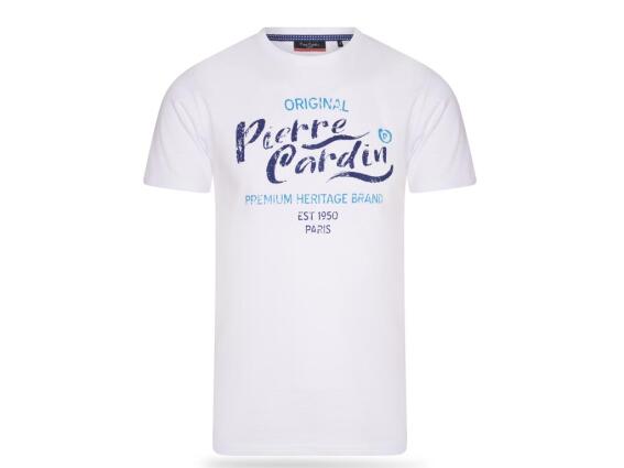 Pierre Cardin Ανδρικό Μπλουζάκι T-shirt με τύπωμα και κοντό μανίκι, σε Λευκό χρώμα XXLarge