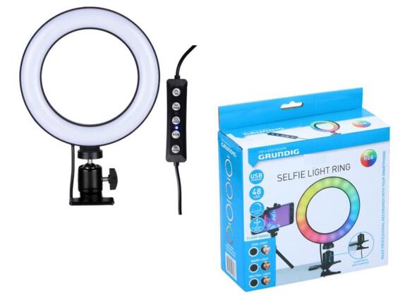 Grundig Ring Light Λάμπα 16 cm 48 RGB Led με Κλιπ Στερέωσης και 3 Επίπεδα Φωτεινότητας, 49617