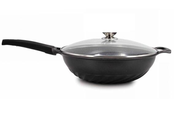 Cheffinger Αντικολλητικό Τηγάνι Wok 32 cm με Μαρμάρινη Επίστρωση Καπάκι και Πάτο Induction, CF-DW32