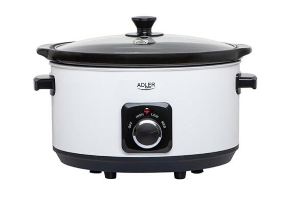 Adler Ηλεκτρική Γάστρα Slow Cooker Χωρητικότητας 5.8lt 290W με Γυάλινο Καπάκι σε Λευκό, AD 6413W