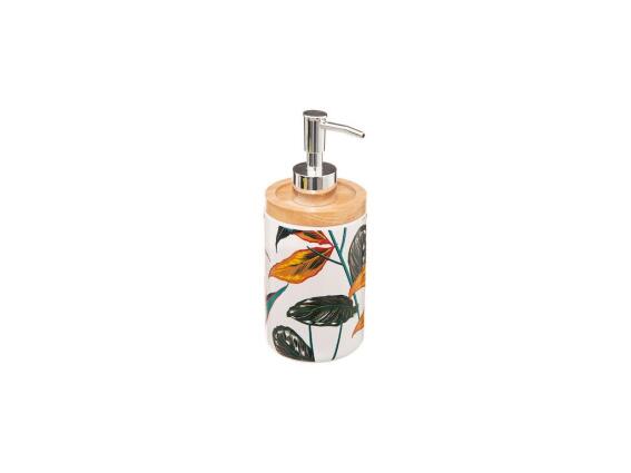 Κεραμικός Διανεμητής Σαπουνιού Dispenser με Floral Tropical μοτίβο, 7.7x7.7x18.5 cm