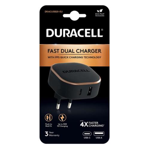 Φορτιστής Ταξιδίου Ταχείας Φόρτισης Duracell PD 30W με Έξοδο USB A & Έξοδο USB C Μαύρο