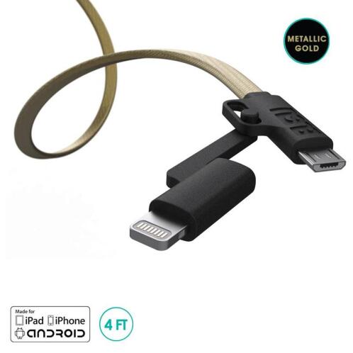 BuQu Καλώδιο Σύνδεσης USB 2.0 CORDZ Duo USB A σε Micro USB & Lightning 1.2m Μαύρο-Χρυσό