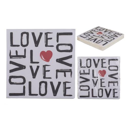 SMART MARKET Χαρτοπετσέτες 'Love' Τρίφυλλες Λευκό 33x33cm Σετ 20Τμχ