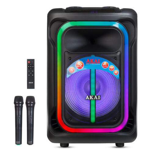 Akai ABTS-15 Pro Volcano Party speaker τρόλεϊ με BT/USB/SD/AUX/FM/LED/AWS/τηλεχ/2ασ μικ/υποδ μικ-όργ