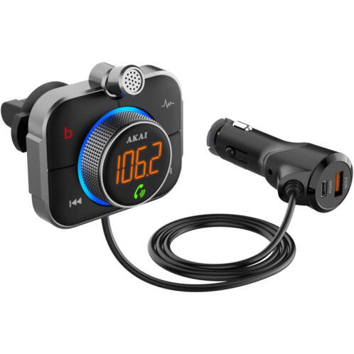 Akai FMT-95BT FM transmitter & φορτιστής με Bluetooth, micro SD, QC USB & USB Type-C, LED