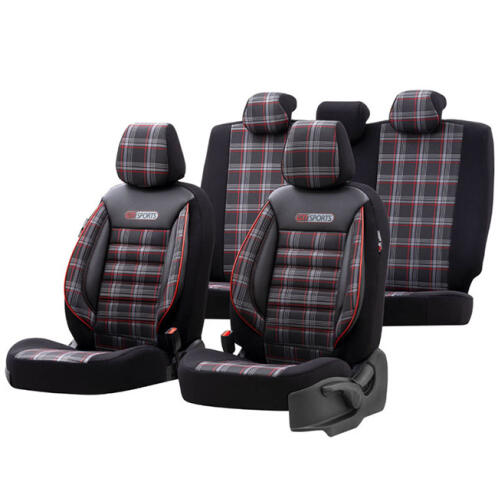 Otom Καλύμματα GTI Sports Design Jacquard Lacost Δερματίνη Σετ Εμπρός Πίσω 11 Τεμάχια Μαύρο-Κόκκινο