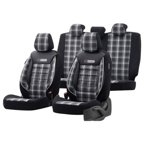 Otom Καλύμματα 11 Τεμάχια GTI Sports Design Jacquard Lacost Δερματίνη Σετ Εμπρός Πίσω Μαύρο Γκρι