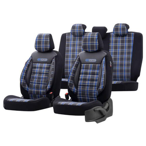 Otom Καλύμματα GTI Sports Design Jacquard/Lacost/Δερματίνη Σετ Εμπρός/Πίσω Μαύρο-Μπλε 11 Τεμάχια