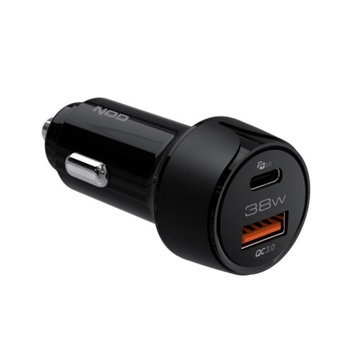 NOD Universal φορτιστής αυτοκινήτου USB-A QC3.0 & USB-C PD3.0 38W, σε μαύρο χρώμα. NOD E-CAR AC38