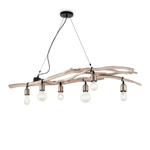 Ideal Lux Κρεμαστό Φωτιστικό Οροφής Πολύφωτο Driftwood SP6 180922 E27 max 6 x 60W Legno