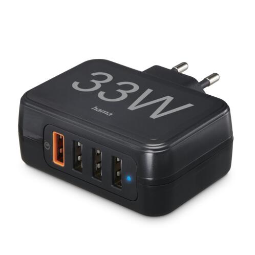 Hama 4-Port Quick Charger, Qualcomm® 3.0, 1x USB-A, QC, 3x USB-A, 33 W, Μάυρο