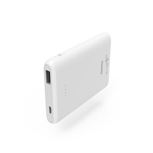 Hama "SLIM 5HD" Power Pack, 5000 mAh, Output: USB-A, white