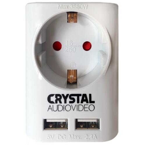 CRYSTAL AUDIO SUW-1 WHITE  ΜΟΝΟΠΡΙΖΟ + 2xΘΥΡΕΣ USB 2.4A