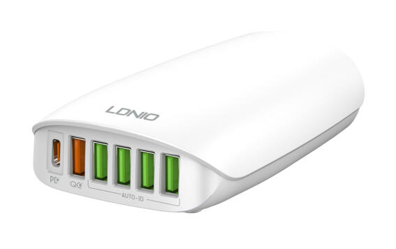 LDNIO σταθμός φόρτισης A6573C USB-C/5x USB 65W PD/QC λευκός