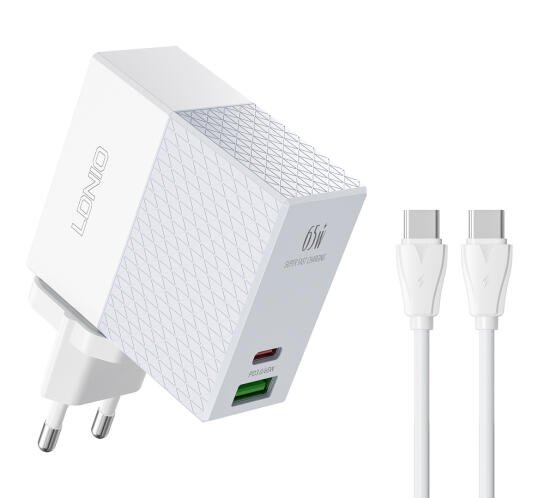 LDNIO φορτιστής τοίχου A2620C με καλώδιο USB & USB-C 65W PD λευκός