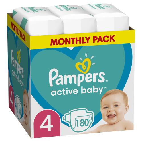 Pampers Active Baby Πάνες Με Αυτοκόλλητο No 4 9-14Kg Monthly Box 180τμχ