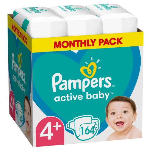 Pampers Active Baby Πάνες Με Αυτοκόλλητο No 4+ 10-15Kg Monthly Box 164τμχ