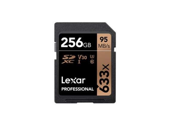 256GB Lexar® Professional 633x SDHC™/SDXC™ UHS-I cards, up to 95MB/s read 45MB/s write