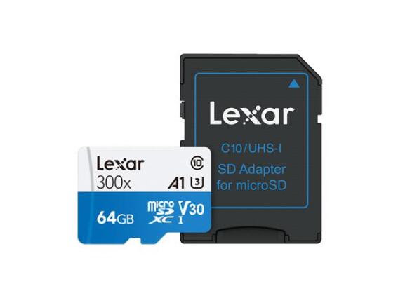 Lexar® 64GB High-Performance 300x microSDXC™ UHS-I cards (45MB/s) + adapter