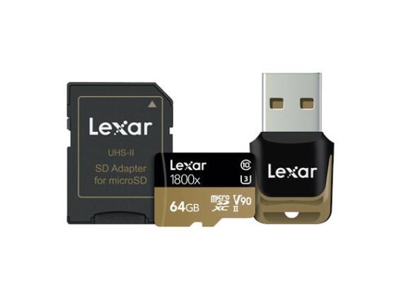 Lexar 64GB Professional 1800x microSDXC™ UHS-II cards (270MB/s) + adapter + reader