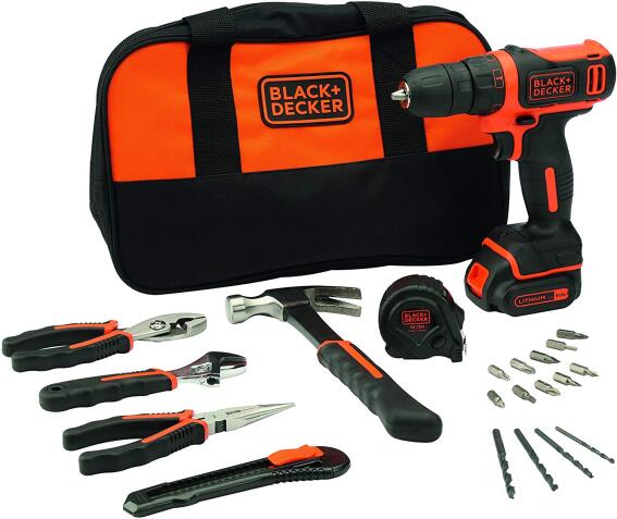 Black+Decker Δραπανοκατσάβιδο 10.8V με 20 εργαλεία χειρός και αξεσουάρ και τσάντα αποθήκευσης