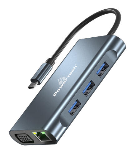 POWERTECH docking station BYL-2311 8 θυρών USB-C σύνδεση 100W PD γκρι