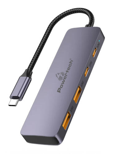 POWERTECH USB hub CAB-UC082 4x θυρών 10Gbps USB-C σύνδεση γκρι