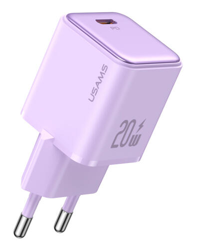 USAMS φορτιστής τοίχου US-CC183 USB-C θύρα εξόδου 20W PD μωβ