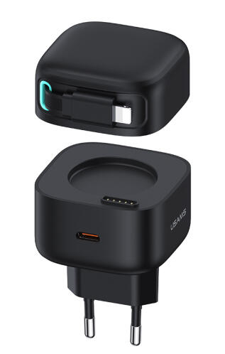 USAMS φορτιστής τοίχου US-CC209 καλώδιο Lightning USB-C 35W GaN μαύρος