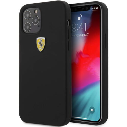 Ferrari "On Track" Liquid Silicone Case Θήκη προστασίας – iPhone 12 / iPhone 12 Pro (Μαύρη/3D Logo)