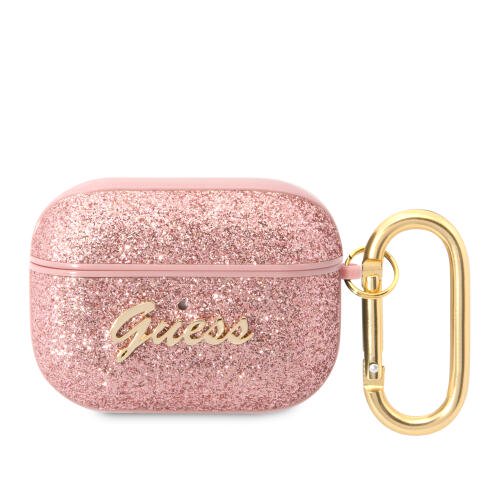 Guess Glitter Flakes Θήκη Πλαστική με Γάντζο Glitter Pink για Apple AirPods Pro