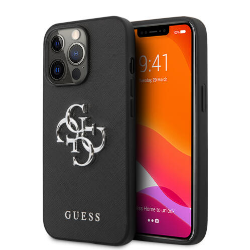 Guess Saffiano 4G Metal Logo Back Cover Πλαστικό Μαύρο (iPhone 13 Pro Max)