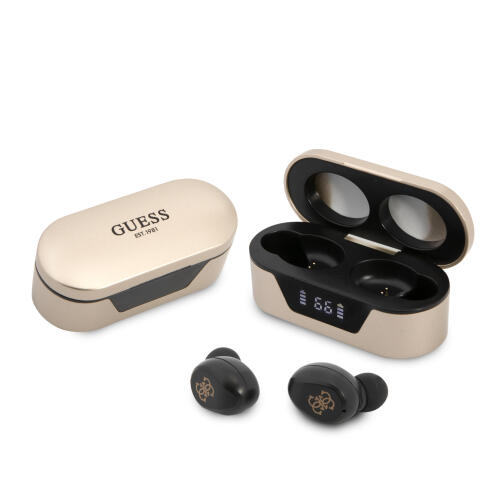 Guess Classic Logo In-ear Bluetooth Handsfree Ακουστικά με Θήκη Φόρτισης Χρυσά