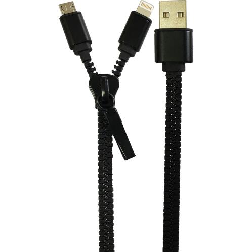 Simply Καλώδιο Data USB to Lightning USB/Micro USB 1,5m με Φερμουάρ 2-σε-1 Μαύρο