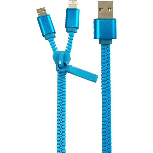 Simply Καλώδιο Data USB to Lightning USB/Micro USB 1,5m με Φερμουάρ 2-σε-1 Μπλε