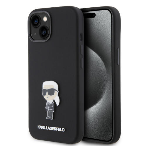 Karl Lagerfeld Ikonik Metal Pin Back Cover Μεταλλική / Σιλικόνης Μαύρο (iPhone 15)