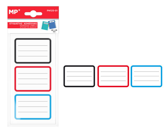 MP αυτοκόλλητες ετικέτες τερταδίων PN125-01 65x45mm 3 χρώματα 24τμχ