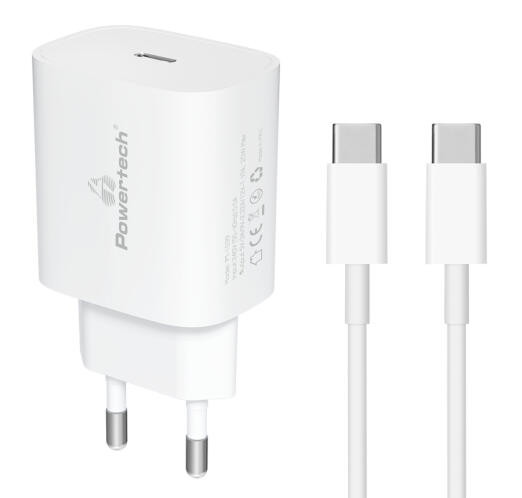 POWERTECH φορτιστής τοίχου & καλώδιο USB-C PT-1039 USB-C PD 20W