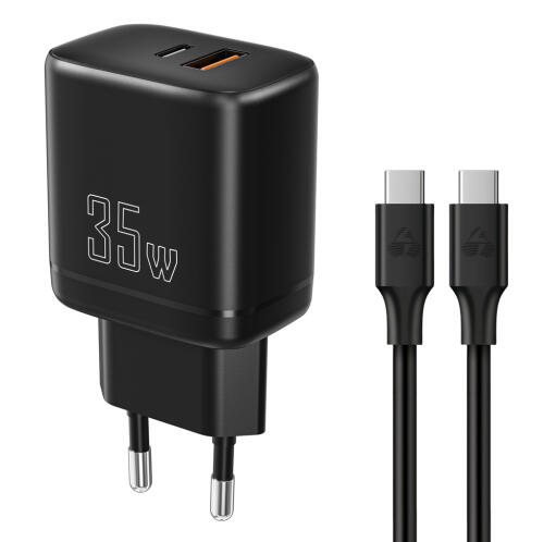 POWERTECH φορτιστής τοίχου PT-1180 καλώδιο USB/USB-C 35W GaN μαύρος