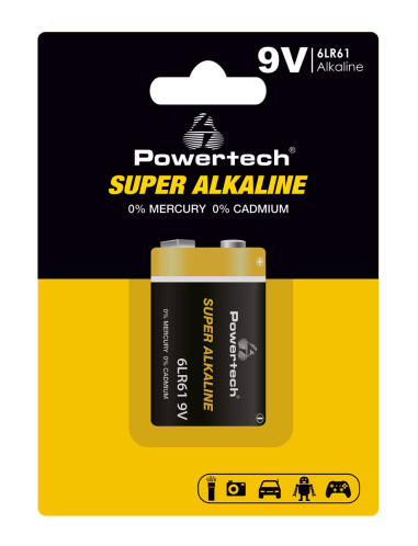 POWERTECH αλκαλική μπαταρία Super Alkaline PT-1215 9V 1τμχ