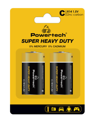 POWERTECH μπαταρίες Zinc Carbon Super Heavy Duty PT-1221 R14 1.5V 2τμχ