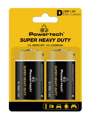 POWERTECH μπαταρίες Zinc Carbon Super Heavy Duty PT-1222 R20 1.5V 2τμχ