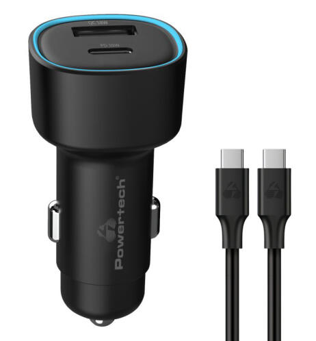 POWERTECH φορτιστής αυτοκινήτου PT-1230 καλώδιο USB/USB-C 48W μαύρος