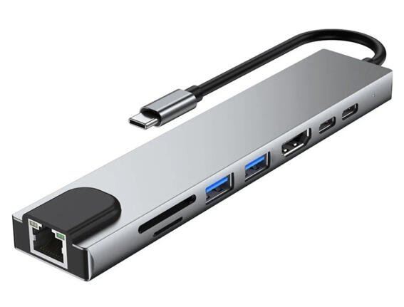 POWERTECH docking station PTH-103 8 θυρών USB-C σύνδεση 100W PD γκρι