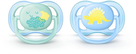 Philips Avent Πιπίλα Ορθοδοντική Σιλικόνης 0-6m Γαλάζιο Δεινόσαυρος Ultra Air SCF344/20 2τμχ