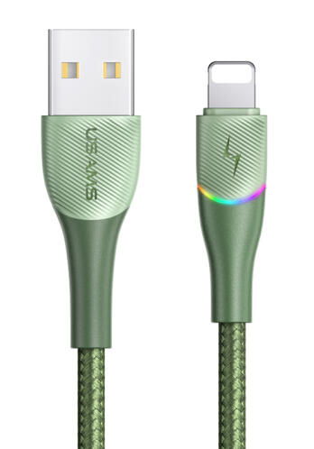 USAMS καλώδιο Lightning σε USB SJ541 με RGB φωτισμό 2.4A 1.2m πράσινο