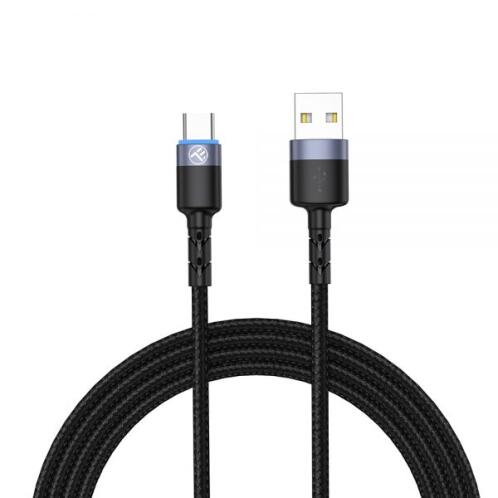 Tellur Braided / LED USB 2.0 Cable USB-C male - USB-A male Μαύρο 2m (TLL155314)