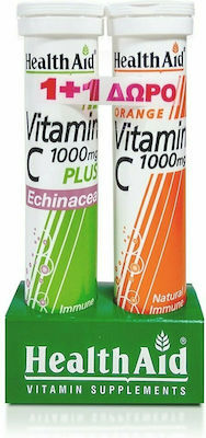 Health Aid Vitamin C 1000mg Plus Echinacea Βιταμίνη για Ενέργεια & Ανοσοποιητικό 1000mg Πορτοκάλι 40 αναβράζοντα δισκία