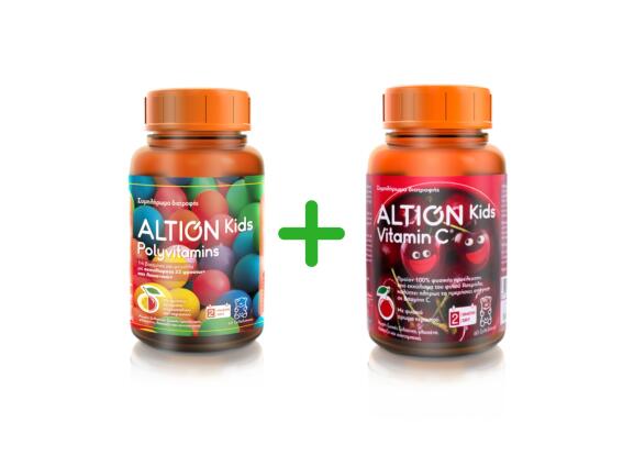 Altion Kids Polyvitamins Πολυβιταμίνη 60 ζελεδάκια + Altion Kids Vitamin C 60 ζελεδάκια (1+1 Δώρο)